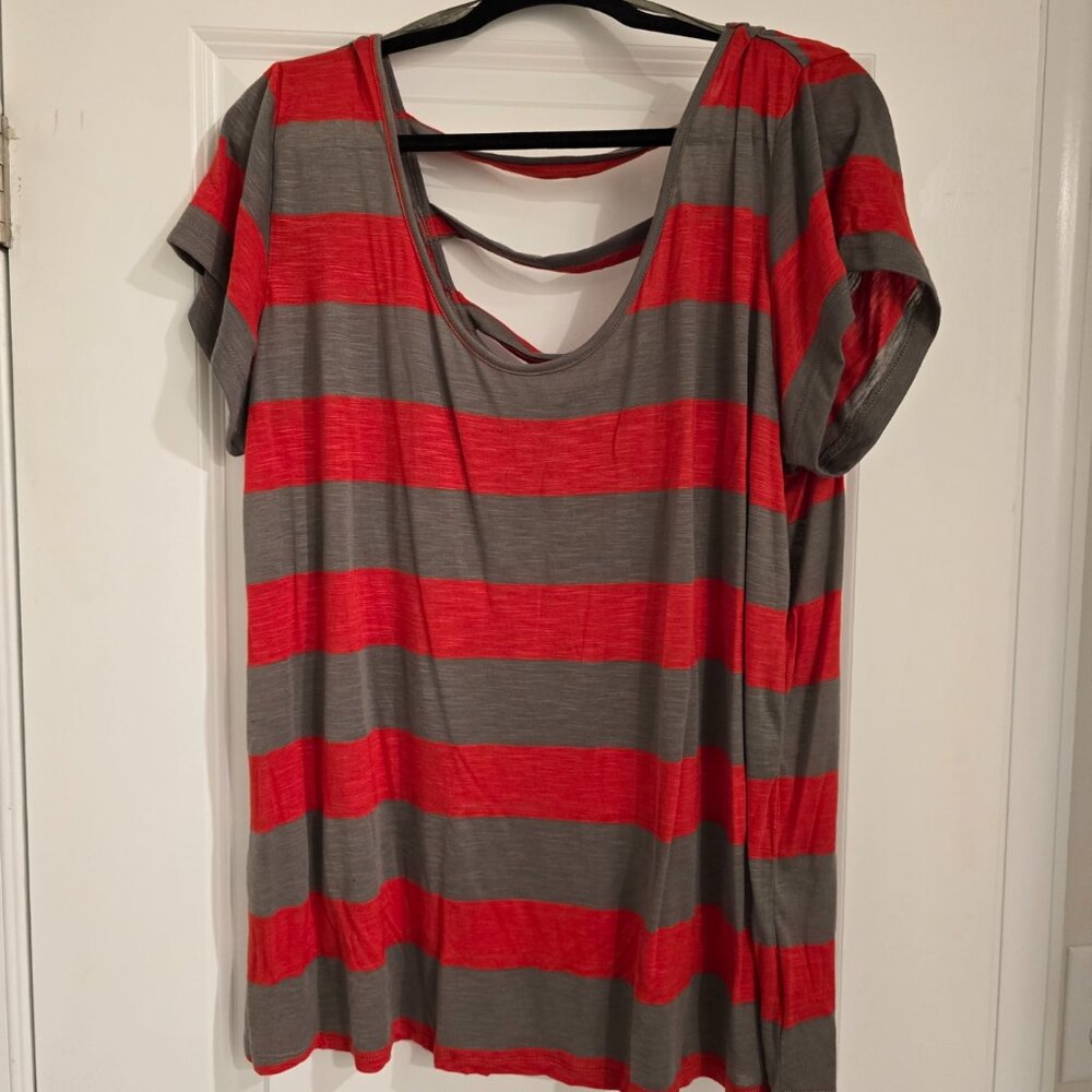 Twist Tees Orange and Gray Strappy Blouse
